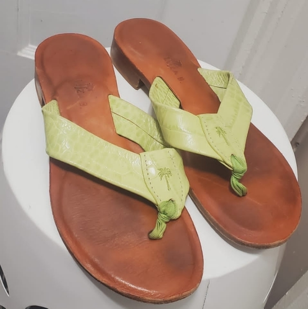 Eliza B Genuine Leather LemonThong Slippers Size 8 🌴